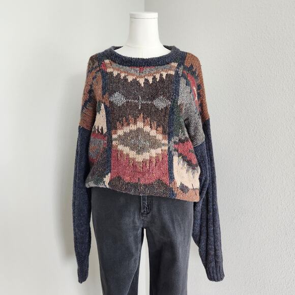 Vintage 90s High Sierra Southwestern Knit Wool Blend Pullover Sweater XL - Picture 1 of 12